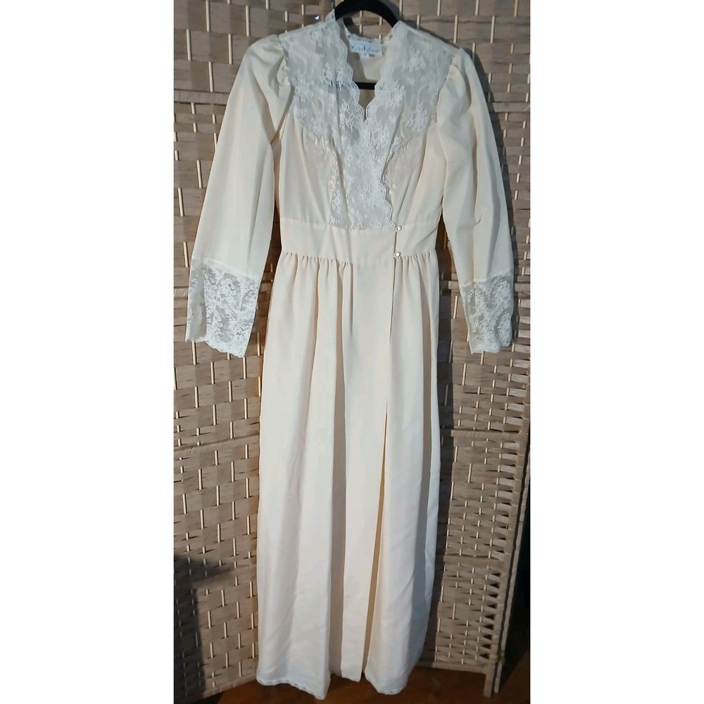 Vintage Corhan Noumair Silky Lace Cream Peignoir Set Sz S Union Made Victorian
